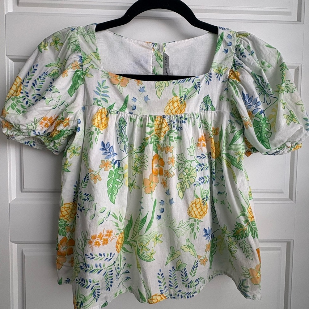 Janie And Jack Summer Floral Lined Blouse, Size 12, White, Green, Yellow